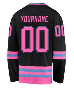 Custom Black Pink-Light Blue Hockey Jersey Suit for daily life, Fabric: 95% polyester and 5% spandex, Regular fit, Stitch Color: automatically matched based on patterns