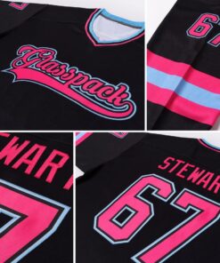 Custom Black Pink-Light Blue Hockey Jersey Suit for daily life, Fabric: 95% polyester and 5% spandex, Regular fit, Stitch Color: automatically matched based on patterns