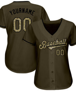 Custom Olive Camo-Black Authentic Salute To Service Baseball Jersey Suit for daily life, Fabric: 95% polyester and 5% spandex, Regular fit, Stitch Color: automatically matched based on patterns